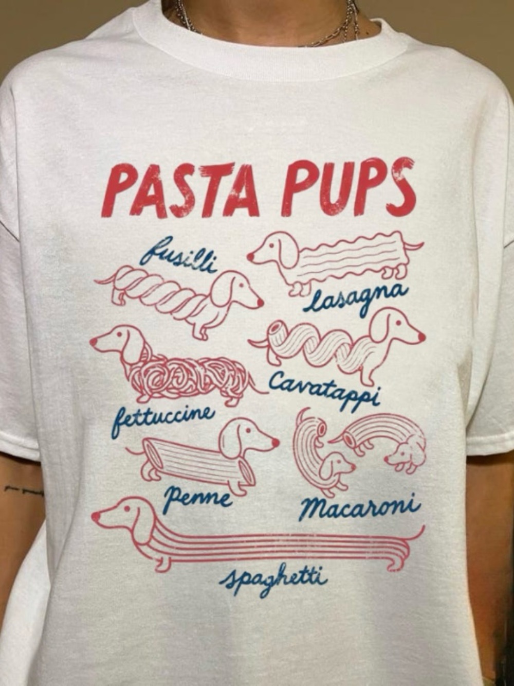 Pasta Pups Graphic Dog T-Shirt - White/Red